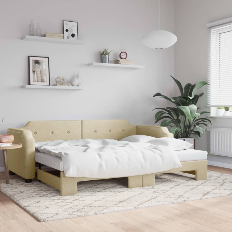 vidaXL Tagesbett Ausziehbar Creme 80x200 cm Stoff vidaXL Tagesbett Ausziehbar Creme 80x200 cm Stoff