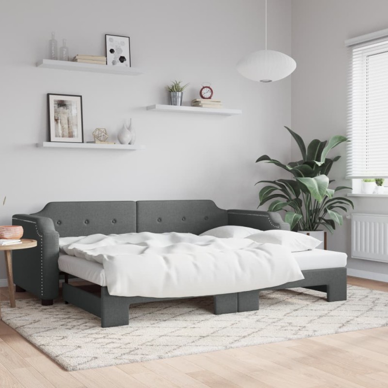 vidaXL Tagesbett Ausziehbar Dunkelgrau 80x200 cm Stoff vidaXL Tagesbett Ausziehbar Dunkelgrau 80x200 cm Stoff