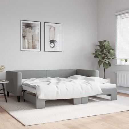 vidaXL Tagesbett Ausziehbar Hellgrau 90x190 cm Stoff