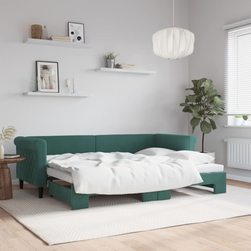 vidaXL Tagesbett Ausziehbar Dunkelgrün 80x200 cm Samt vidaXL Tagesbett Ausziehbar Dunkelgrün 80x200 cm Samt