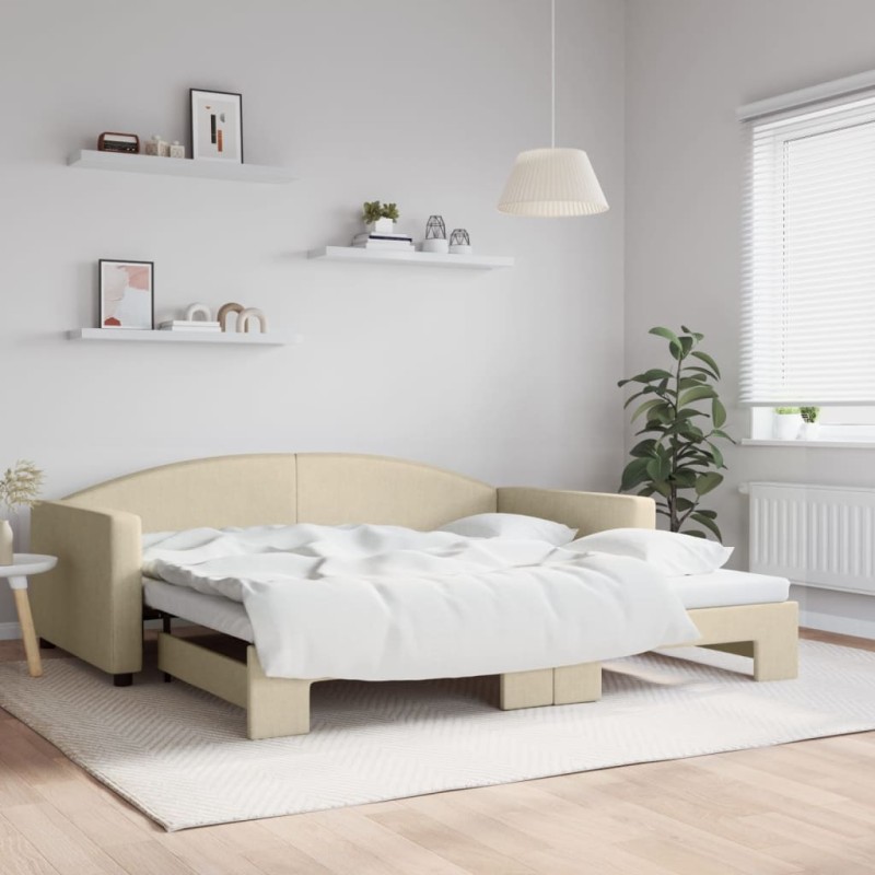 vidaXL Tagesbett Ausziehbar Creme 100x200 cm Stoff vidaXL Tagesbett Ausziehbar Creme 100x200 cm Stoff