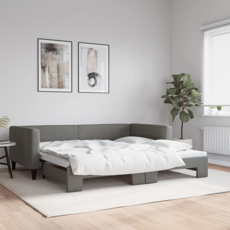 vidaXL Tagesbett Ausziehbar Dunkelgrau 100x200 cm Stoff vidaXL Tagesbett Ausziehbar Dunkelgrau 100x200 cm Stoff