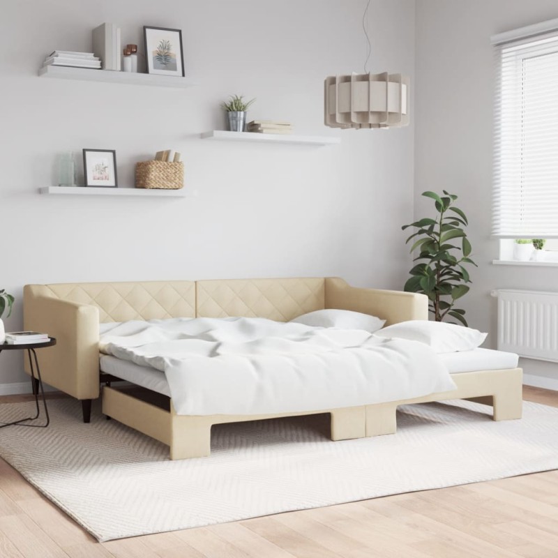 vidaXL Tagesbett Ausziehbar Creme 100x200 cm Stoff vidaXL Tagesbett Ausziehbar Creme 100x200 cm Stoff