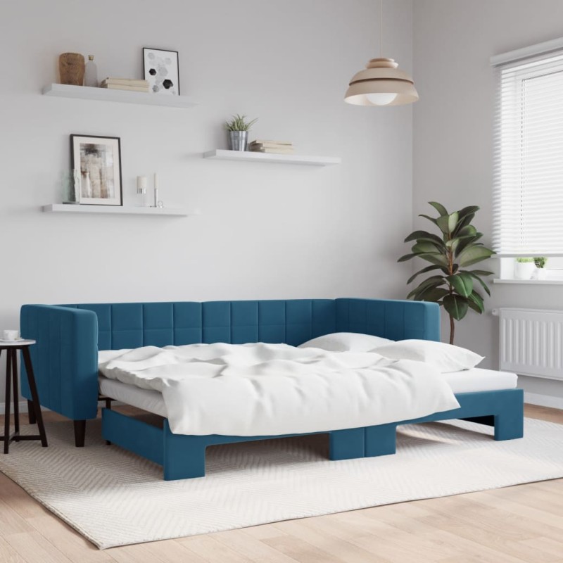 vidaXL Tagesbett Ausziehbar Blau 90x200 cm Samt vidaXL Tagesbett Ausziehbar Blau 90x200 cm Samt