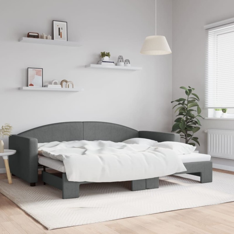 vidaXL Tagesbett Ausziehbar Dunkelgrau 90x200 cm Stoff vidaXL Tagesbett Ausziehbar Dunkelgrau 90x200 cm Stoff