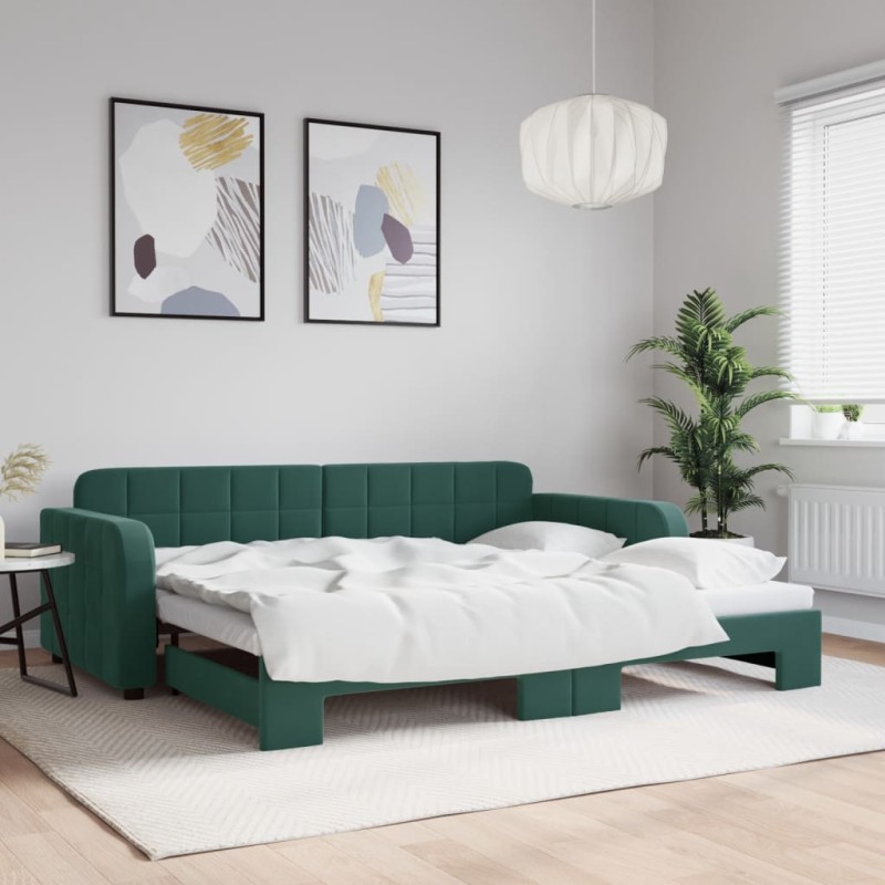 vidaXL Tagesbett Ausziehbar Dunkelgrün 90x200 cm Samt vidaXL Tagesbett Ausziehbar Dunkelgrün 90x200 cm Samt