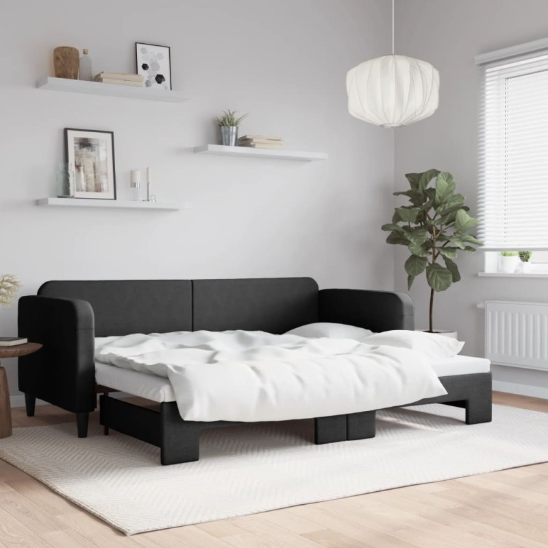 vidaXL Tagesbett Ausziehbar Schwarz 80x200 cm Stoff vidaXL Tagesbett Ausziehbar Schwarz 80x200 cm Stoff