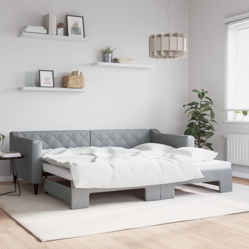 vidaXL Tagesbett Ausziehbar Hellgrau 90x200 cm Stoff vidaXL Tagesbett Ausziehbar Hellgrau 90x200 cm Stoff