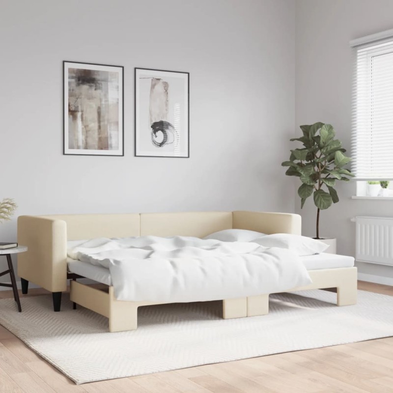 vidaXL Tagesbett Ausziehbar Creme 90x200 cm Stoff vidaXL Tagesbett Ausziehbar Creme 90x200 cm Stoff