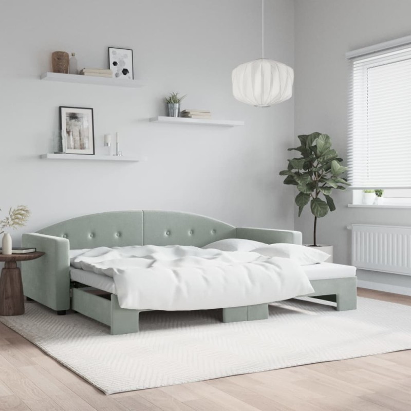 vidaXL Tagesbett Ausziehbar Hellgrau 90x200 cm Samt vidaXL Tagesbett Ausziehbar Hellgrau 90x200 cm Samt