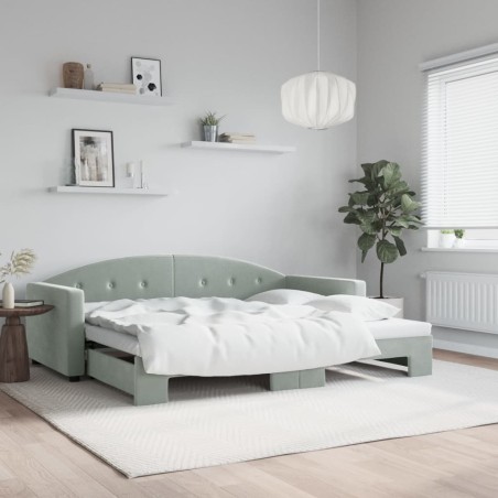 vidaXL Tagesbett Ausziehbar Hellgrau 90x200 cm Samt