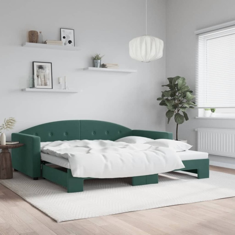 vidaXL Tagesbett Ausziehbar Dunkelgrün 100x200 cm Samt vidaXL Tagesbett Ausziehbar Dunkelgrün 100x200 cm Samt