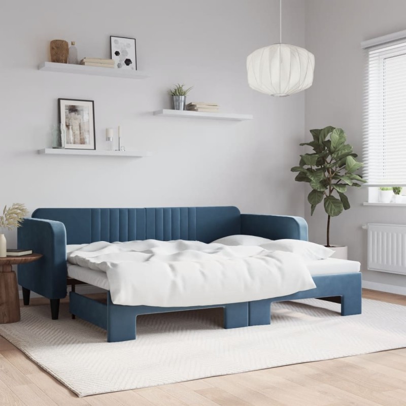 vidaXL Tagesbett Ausziehbar Blau 90x200 cm Samt vidaXL Tagesbett Ausziehbar Blau 90x200 cm Samt