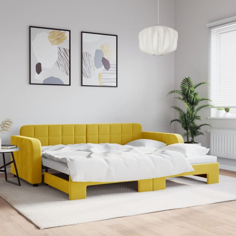vidaXL Tagesbett Ausziehbar Gelb 90x200 cm Samt vidaXL Tagesbett Ausziehbar Gelb 90x200 cm Samt