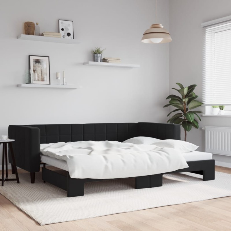 vidaXL Tagesbett Ausziehbar Schwarz 90x200 cm Samt vidaXL Tagesbett Ausziehbar Schwarz 90x200 cm Samt