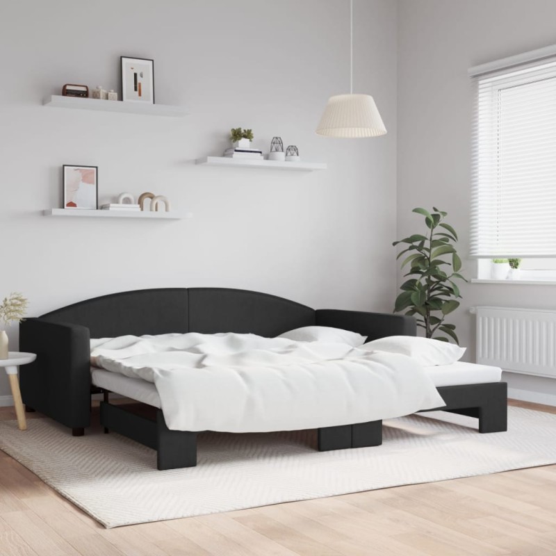 vidaXL Tagesbett Ausziehbar Schwarz 100x200 cm Stoff vidaXL Tagesbett Ausziehbar Schwarz 100x200 cm Stoff