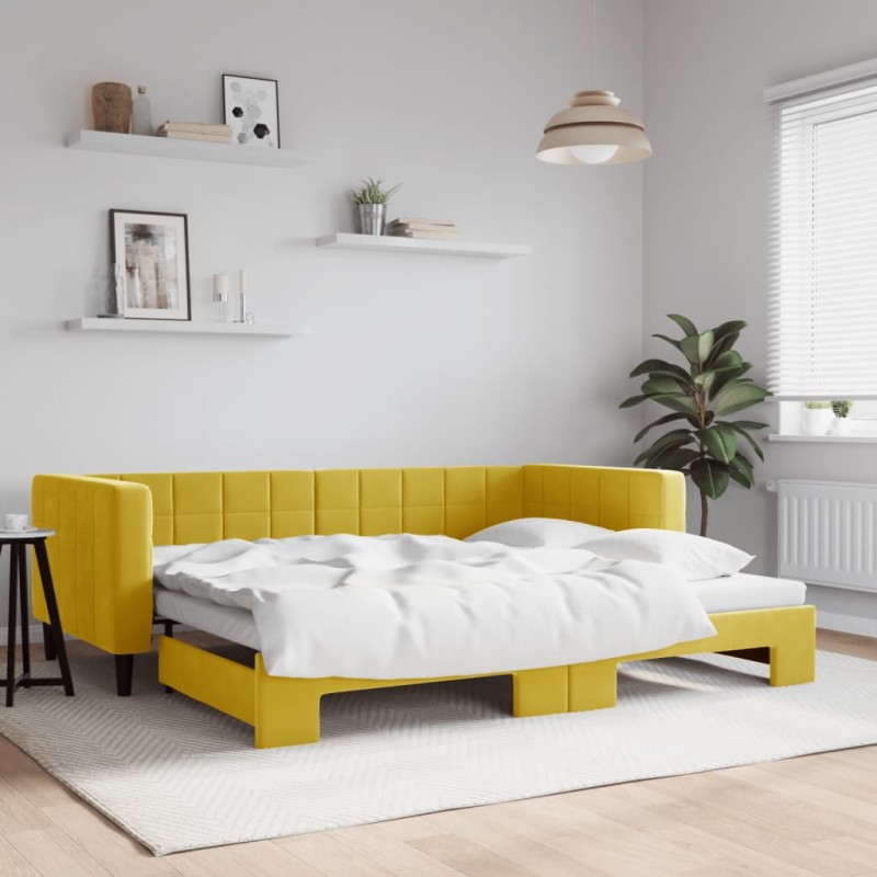vidaXL Tagesbett Ausziehbar Gelb 90x200 cm Samt vidaXL Tagesbett Ausziehbar Gelb 90x200 cm Samt