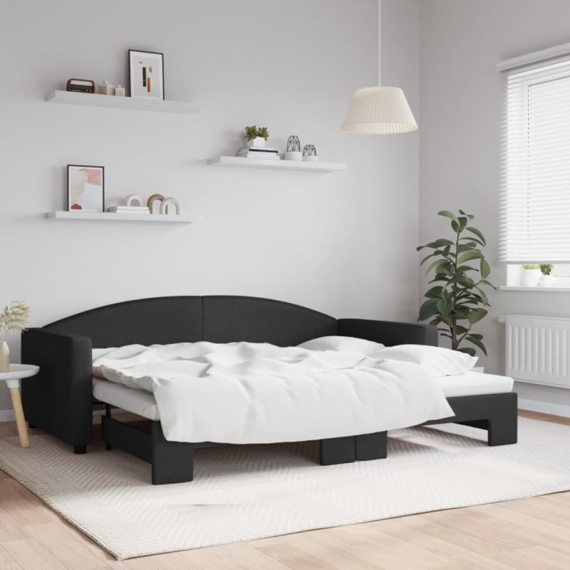 vidaXL Tagesbett Ausziehbar Schwarz 90x200 cm Stoff vidaXL Tagesbett Ausziehbar Schwarz 90x200 cm Stoff