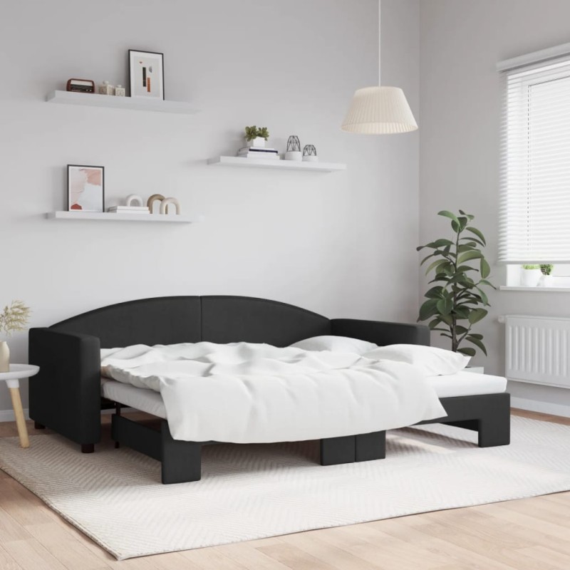vidaXL Tagesbett Ausziehbar Schwarz 90x190 cm Stoff vidaXL Tagesbett Ausziehbar Schwarz 90x190 cm Stoff