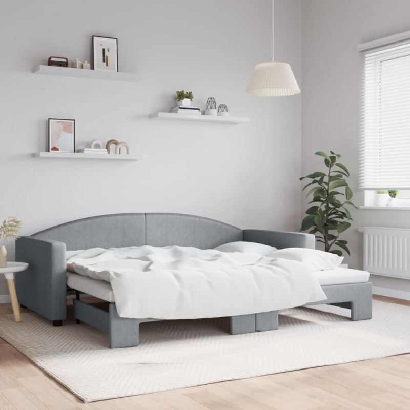 vidaXL Tagesbett Ausziehbar Hellgrau 90x200 cm Stoff vidaXL Tagesbett Ausziehbar Hellgrau 90x200 cm Stoff