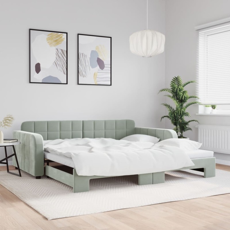 vidaXL Tagesbett Ausziehbar Hellgrau 100x200 cm Samt vidaXL Tagesbett Ausziehbar Hellgrau 100x200 cm Samt