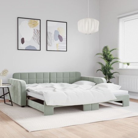 vidaXL Tagesbett Ausziehbar Hellgrau 100x200 cm Samt