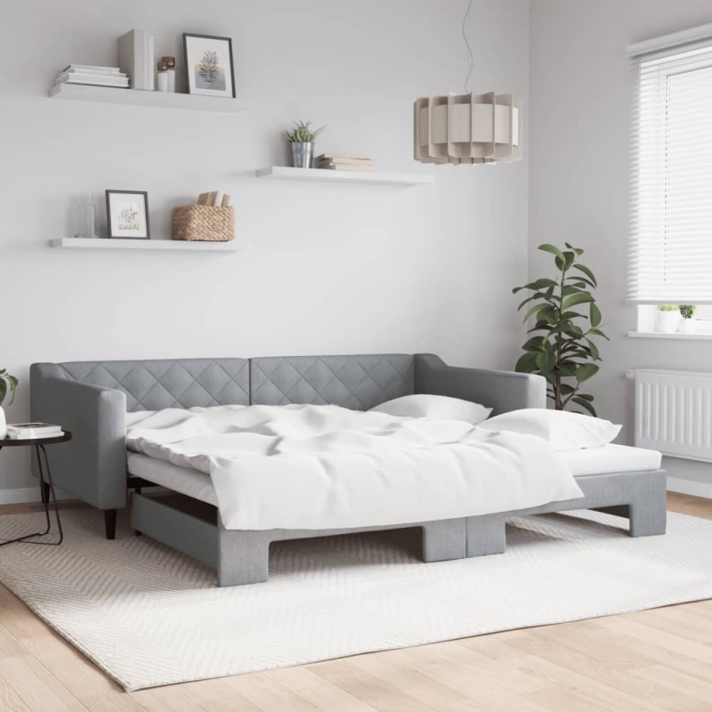 vidaXL Tagesbett Ausziehbar Hellgrau 100x200 cm Stoff vidaXL Tagesbett Ausziehbar Hellgrau 100x200 cm Stoff