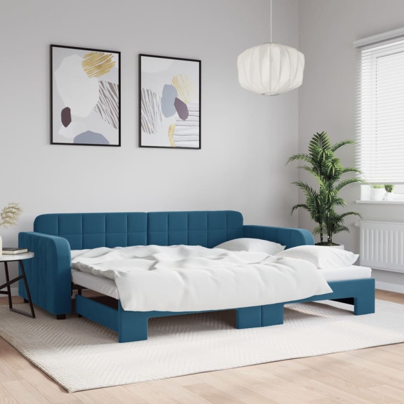 vidaXL Tagesbett Ausziehbar Blau 90x200 cm Samt vidaXL Tagesbett Ausziehbar Blau 90x200 cm Samt