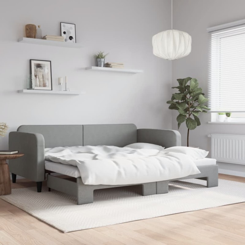 vidaXL Tagesbett Ausziehbar Hellgrau 90x200 cm Stoff vidaXL Tagesbett Ausziehbar Hellgrau 90x200 cm Stoff