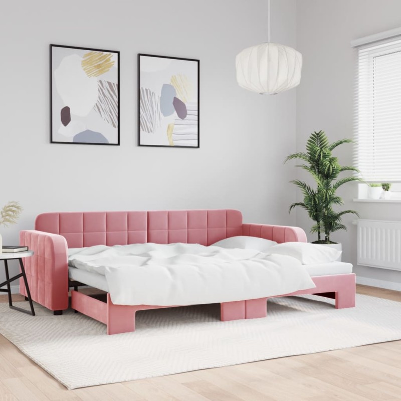 vidaXL Tagesbett Ausziehbar Rosa 80x200 cm Samt vidaXL Tagesbett Ausziehbar Rosa 80x200 cm Samt