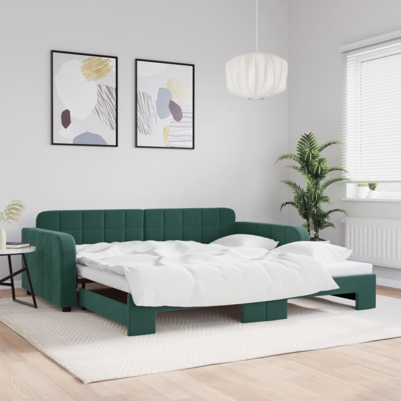 vidaXL Tagesbett Ausziehbar Dunkelgrün 100x200 cm Samt vidaXL Tagesbett Ausziehbar Dunkelgrün 100x200 cm Samt