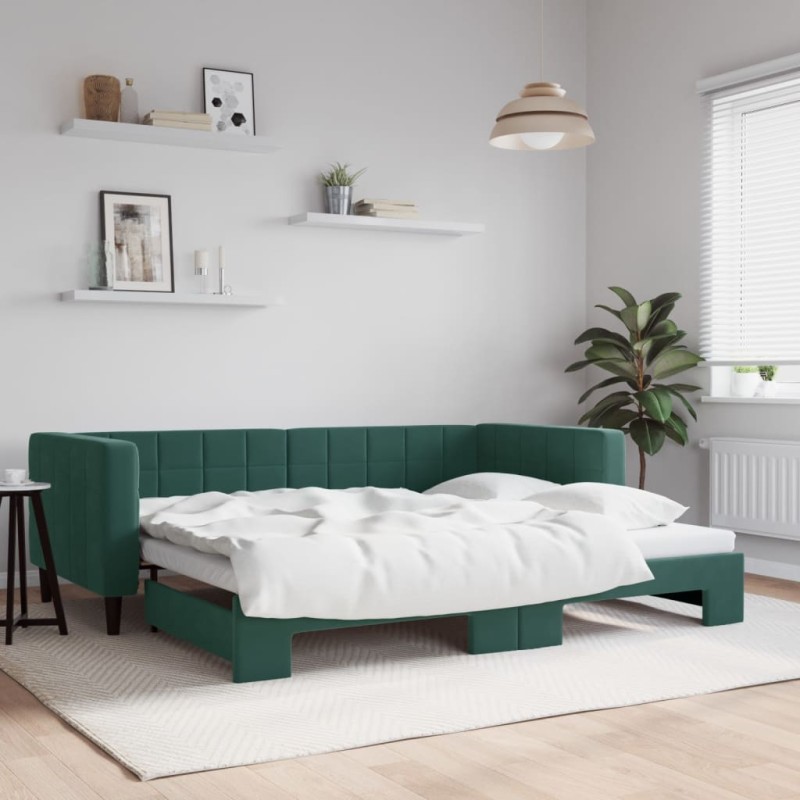 vidaXL Tagesbett Ausziehbar Dunkelgrün 90x200 cm Samt vidaXL Tagesbett Ausziehbar Dunkelgrün 90x200 cm Samt