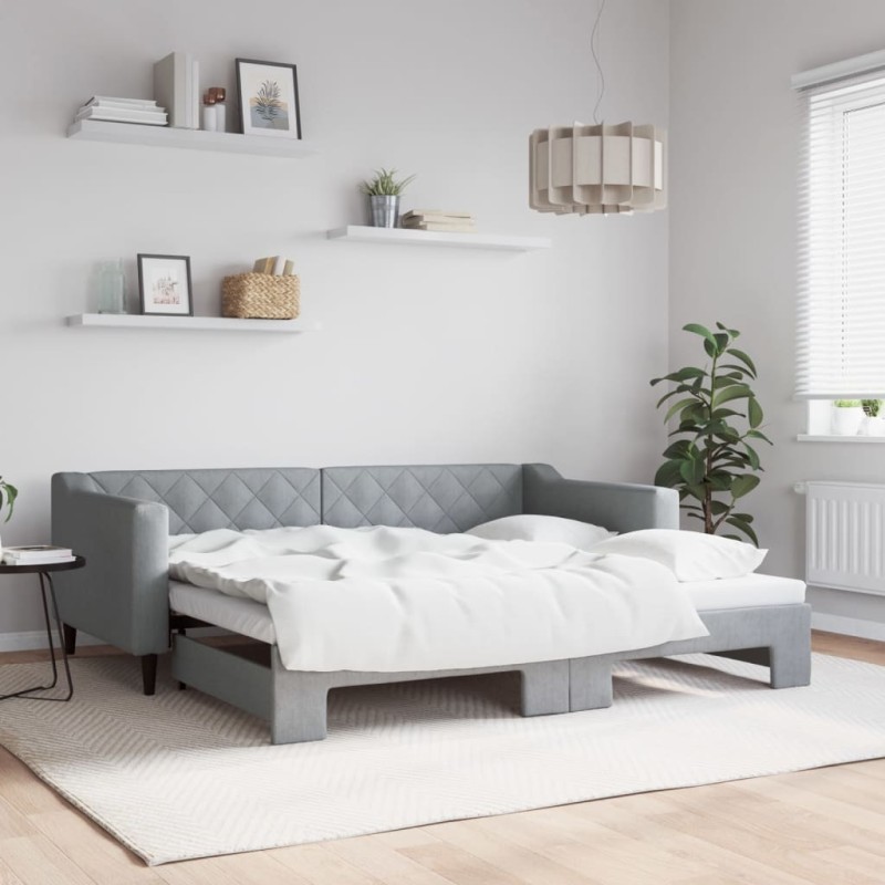 vidaXL Tagesbett Ausziehbar Hellgrau 90x190 cm Stoff vidaXL Tagesbett Ausziehbar Hellgrau 90x190 cm Stoff