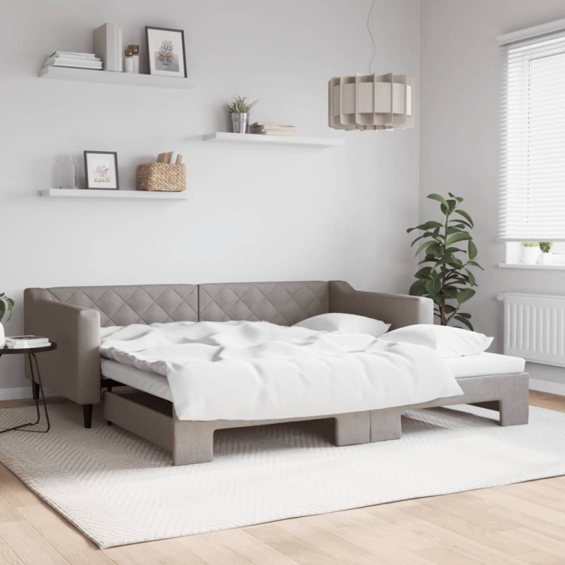vidaXL Tagesbett Ausziehbar Taupe 100x200 cm Stoff vidaXL Tagesbett Ausziehbar Taupe 100x200 cm Stoff