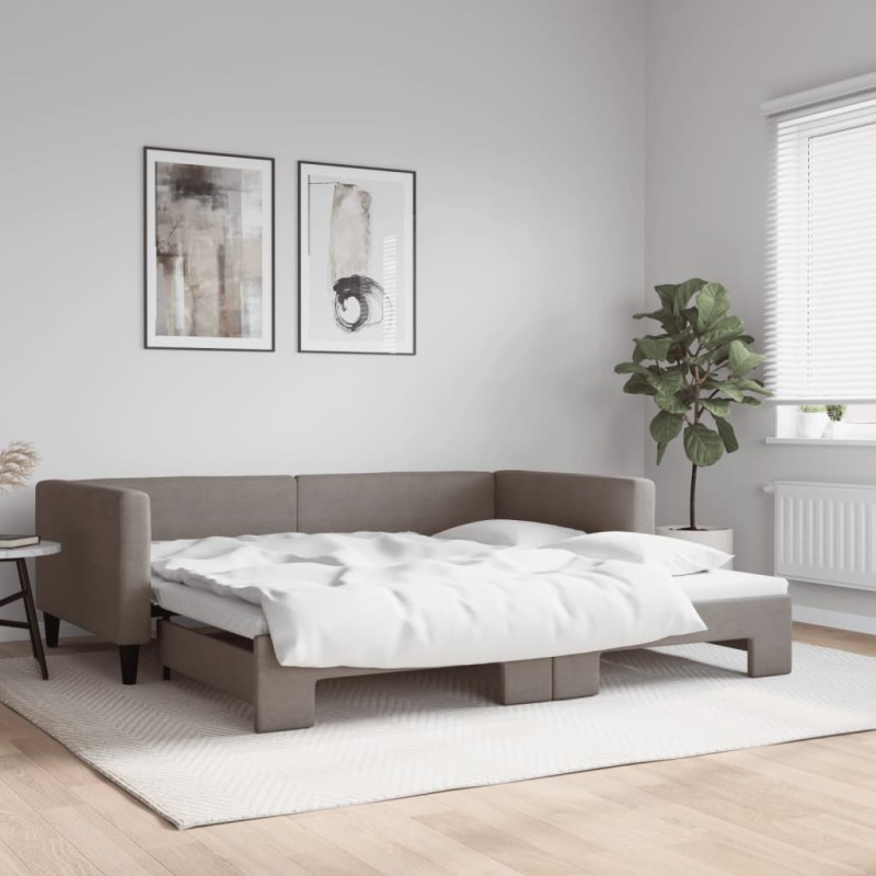 vidaXL Tagesbett Ausziehbar Taupe 100x200 cm Stoff vidaXL Tagesbett Ausziehbar Taupe 100x200 cm Stoff