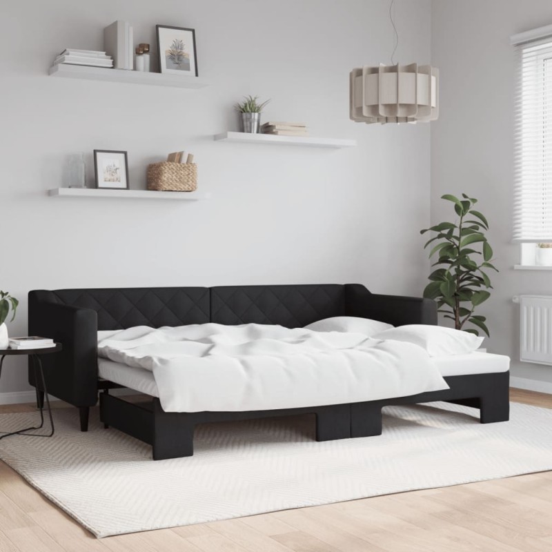 vidaXL Tagesbett Ausziehbar Schwarz 80x200 cm Stoff vidaXL Tagesbett Ausziehbar Schwarz 80x200 cm Stoff