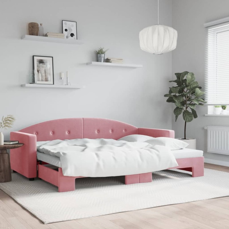 vidaXL Tagesbett Ausziehbar Rosa 80x200 cm Samt vidaXL Tagesbett Ausziehbar Rosa 80x200 cm Samt