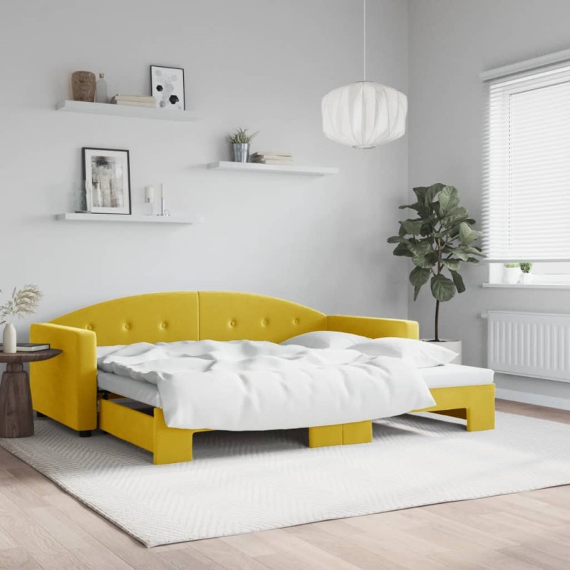 vidaXL Tagesbett Ausziehbar Gelb 90x200 cm Samt vidaXL Tagesbett Ausziehbar Gelb 90x200 cm Samt