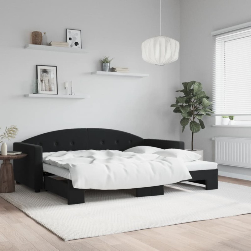 vidaXL Tagesbett Ausziehbar Schwarz 90x190 cm Samt vidaXL Tagesbett Ausziehbar Schwarz 90x190 cm Samt