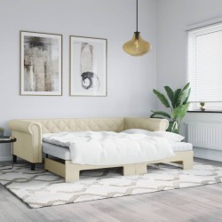 vidaXL Tagesbett Ausziehbar Creme 90x200 cm Kunstleder