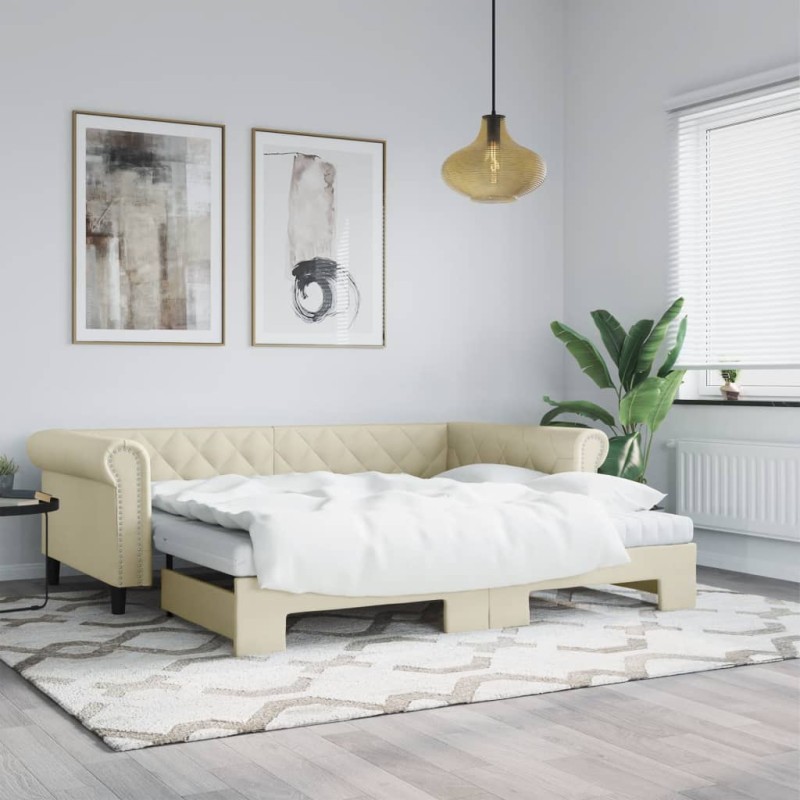 vidaXL Tagesbett Ausziehbar Creme 90x200 cm Kunstleder vidaXL Tagesbett Ausziehbar Creme 90x200 cm Kunstleder