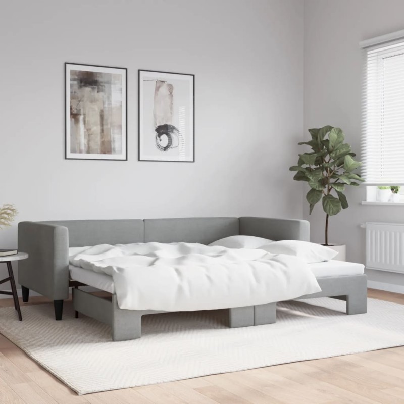 vidaXL Tagesbett Ausziehbar Hellgrau 90x200 cm Stoff vidaXL Tagesbett Ausziehbar Hellgrau 90x200 cm Stoff