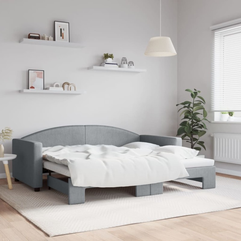 vidaXL Tagesbett Ausziehbar Hellgrau 90x190 cm Stoff vidaXL Tagesbett Ausziehbar Hellgrau 90x190 cm Stoff
