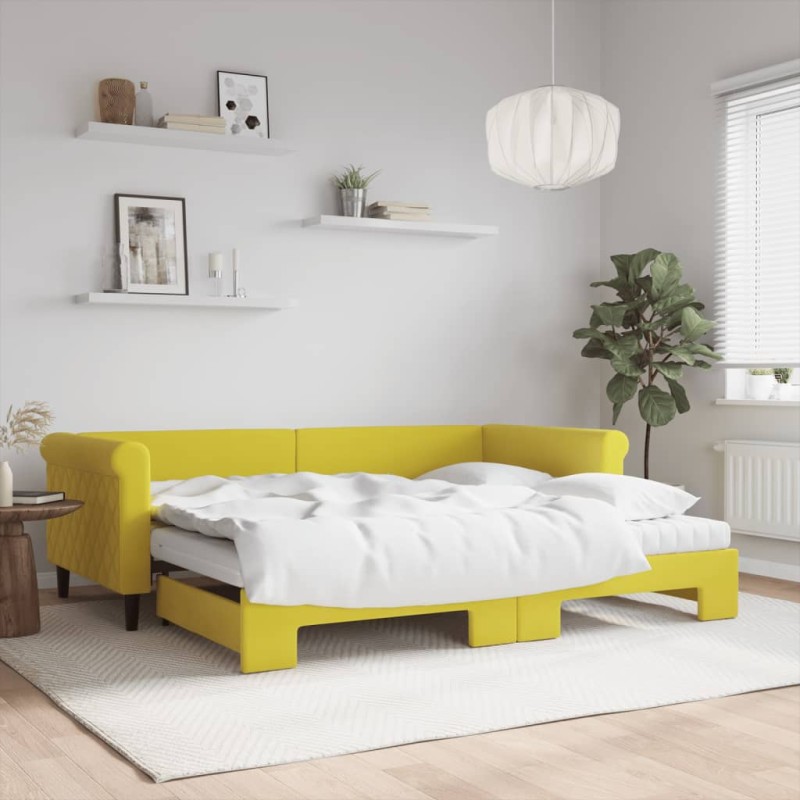 vidaXL Tagesbett Ausziehbar mit Matratzen Gelb 90x200 cm Samt vidaXL Tagesbett Ausziehbar mit Matratzen Gelb 90x200 cm Samt