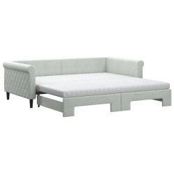 vidaXL Tagesbett Ausziehbar mit Matratzen Hellgrau 100x200 cm Samt