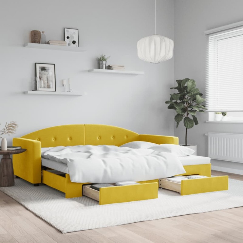 vidaXL Tagesbett Ausziehbar mit Schubladen Gelb 90x200 cm Samt vidaXL Tagesbett Ausziehbar mit Schubladen Gelb 90x200 cm Samt