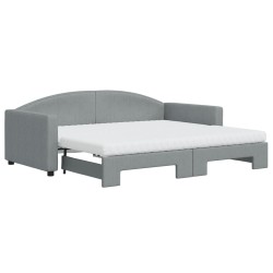 vidaXL Tagesbett Ausziehbar mit Matratze Hellgrau 90x190 cm Stoff