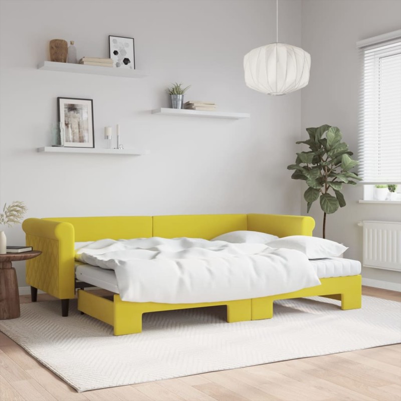 vidaXL Tagesbett Ausziehbar mit Matratzen Gelb 80x200 cm Samt vidaXL Tagesbett Ausziehbar mit Matratzen Gelb 80x200 cm Samt