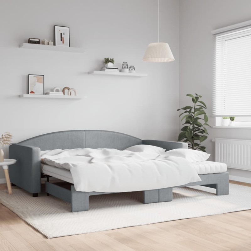 vidaXL Tagesbett Ausziehbar mit Matratze Hellgrau 100x200 cm Stoff vidaXL Tagesbett Ausziehbar mit Matratze Hellgrau 100x200 cm Stoff