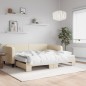 vidaXL Tagesbett Ausziehbar mit Matratzen Creme 90x200 cm Stoff vidaXL Tagesbett Ausziehbar mit Matratzen Creme 90x200 cm Stoff